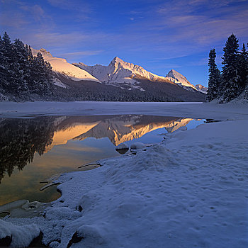 反射,山峦,水中,碧玉国家公园,艾伯塔省,加拿大