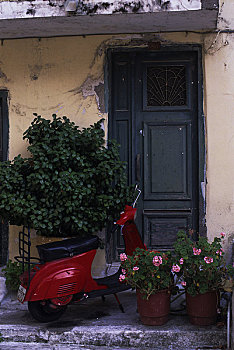 希腊,门,红色,小摩托