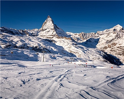 晴朗,滑雪坡,马塔角,顶峰,策马特峰,瑞士