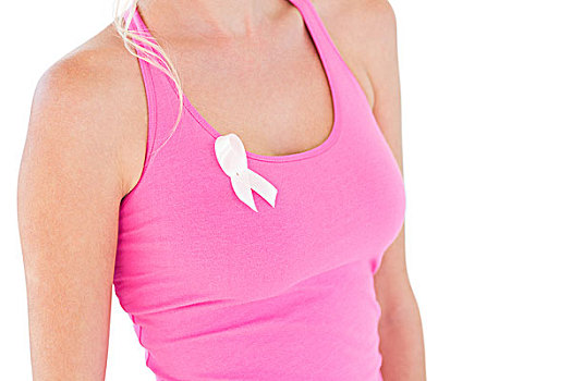 女人,穿,粉色,上衣,带,乳腺癌