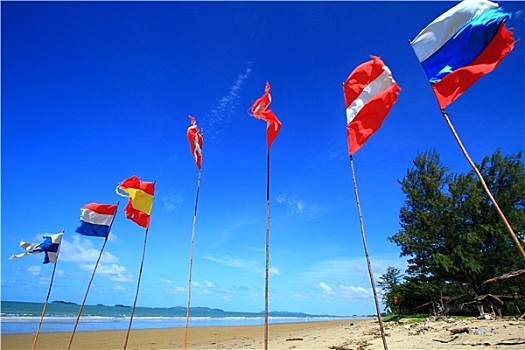 旗帜,白色背景,沙滩