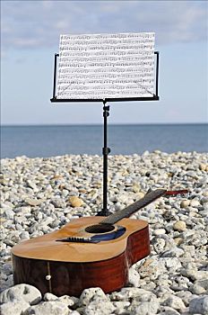 乐谱架,吉他,海滩