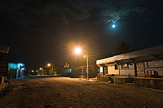 夜晚,灯光,乡村,尼加拉瓜,中美洲