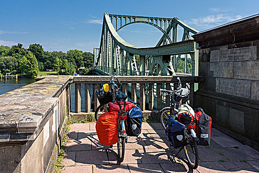 欧洲,自行车道,柏林,波茨坦,桥,休息