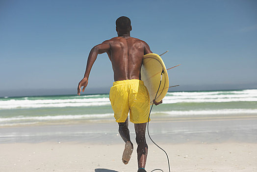 男性,冲浪,冲浪板,跑,海滩
