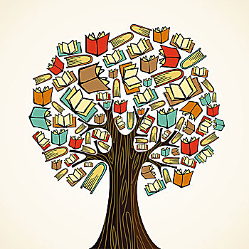 教育,概念,树,书本