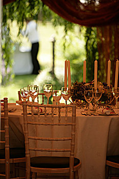 桌子,聚会,大帐篷,玻璃杯,蜡烛