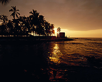 夏威夷,风景,海洋,剪影,大幅,尺寸