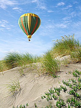 热气球,漂浮,沙丘,海滩,旧金山,加利福尼亚,美国