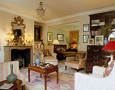 木桌子,正面,华丽,壁炉,传统风格,起居室