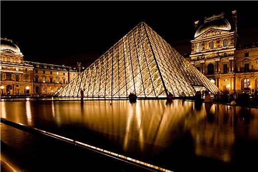 玻璃金字塔,卢浮宫,巴黎,夜晚