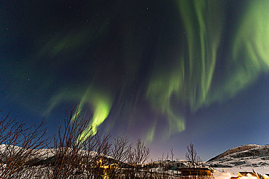 北极光,高处,冬天,风景,特罗姆瑟,特罗姆斯,挪威,挪威北部,北方,斯堪的纳维亚