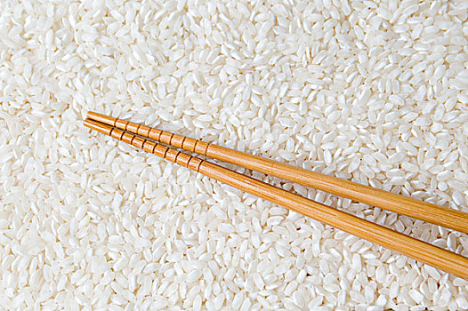 白色大米背景图,筷子