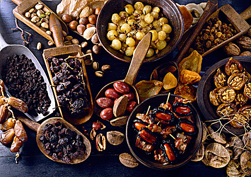 枣,葡萄干,开心果,山核桃果仁,榛子,保存,洋葱,干燥,无花果
