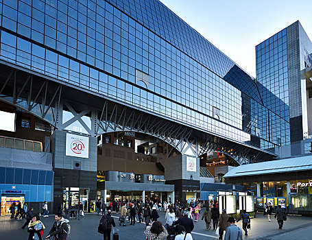 京都站,现代,玻璃,建筑,忙碌,人,晚上,火车站,日本,京都,亚洲