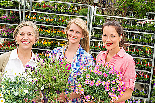 女人,花卉商店,店,拿着,盆栽,花