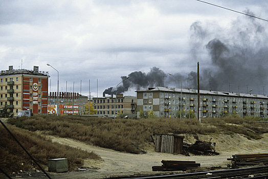 俄罗斯,铁路,乌兰巴托,公寓,住房,烟囱