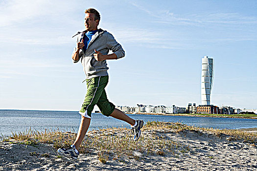 一个,男人,慢跑,海滩,瑞典