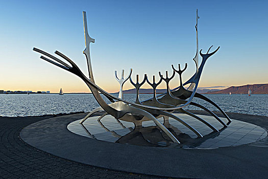 雕塑,设计,相似,维京,船,雷克雅未克,水岸,冰岛