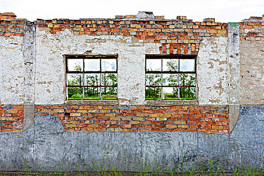 特写,老,衰败,建筑,窗户,框,梅克伦堡,德国