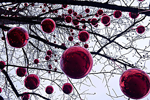 红色,圣诞节,彩球