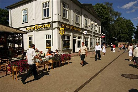 街头咖啡馆,步行街,拉脱维亚,波罗的海