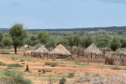 传统,乡村,稻草,小屋,奥莫山谷,埃塞俄比亚