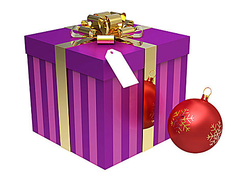 粉色,礼盒,圣诞球,隔绝,白色背景