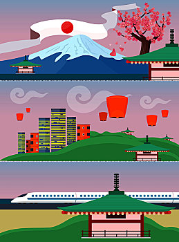 日本,旅行,旗帜,风景,传统,地标建筑,摩天大楼,建筑,自然,局部,序列,世界,天空,灯笼,矢量