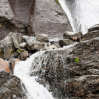 瀑布,溅,上方,石头,挪威