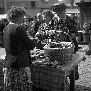 女人,销售,椒盐卷饼,市场,德国,欧洲