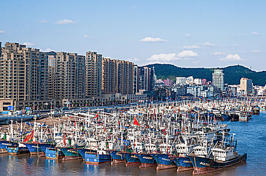 浙江舟山沈家门渔港全景