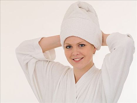女青年,白人,浴袍,毛巾,头部,后面