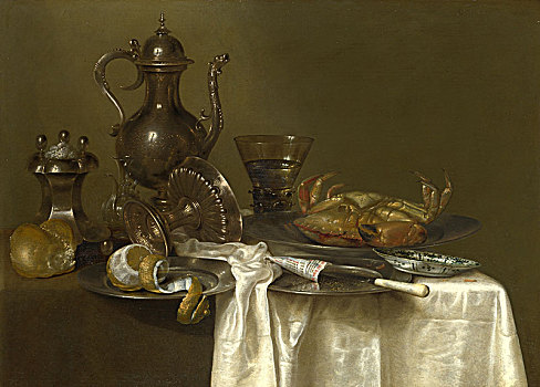 静物,锡镴器皿,银,蟹肉,艺术家