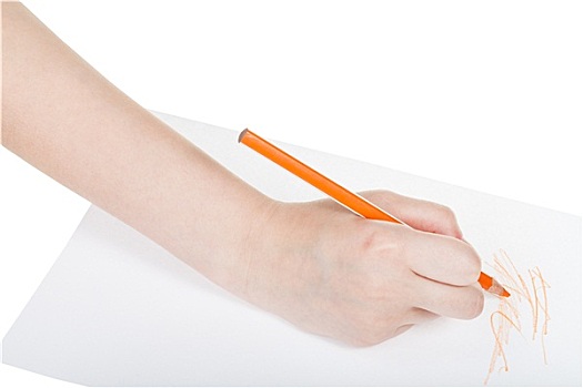 手,颜料,橙色,铅笔,纸张
