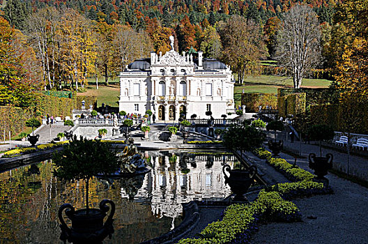 喷泉,城堡,林德霍夫堡,宫殿,巴伐利亚,德国,欧洲