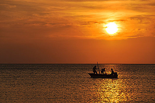 哥伦比亚,渔民,日落