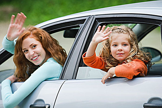 母亲,孩子,女儿,探出,车窗