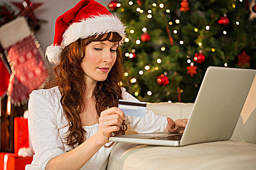 红发,网上购物,笔记本电脑,圣诞节