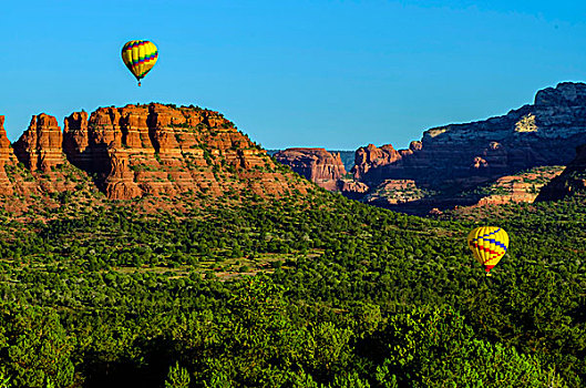 美国,亚利桑那,热气球,漂浮,上方,红岩,州立公园,画廊