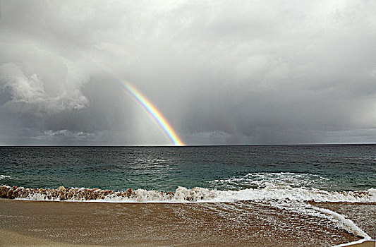 夏威夷,瓦胡岛,北岸,雨,彩虹,高处,海洋