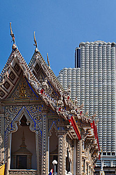 对比,建筑,寺院,现代建筑,曼谷,泰国