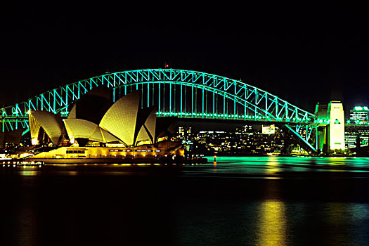 澳大利亚,悉尼,剧院,海港大桥,夜晚
