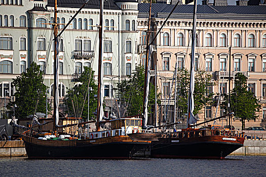 芬兰,赫尔辛基,北方,港口,水岸,建筑,帆船