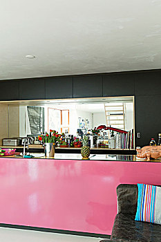 粉色,厨房操作台,正面,黑色,合适,柜厨,反射
