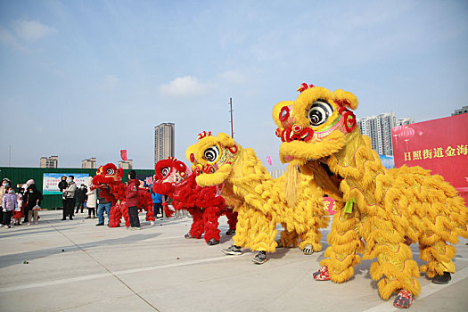 年货大集上醒狮欢腾,市民争相观看抚摸图个好彩头