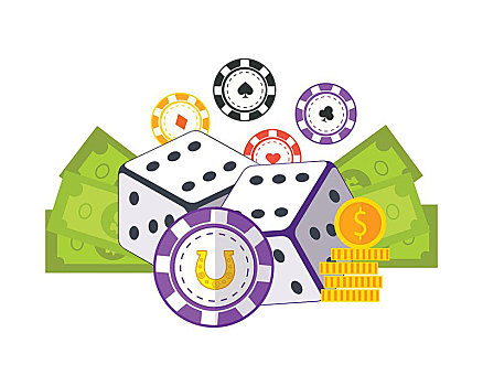 赌博,概念,矢量,风格,赌场,筹码,骰子,钱,插画,产业,运动,中奖,服务,象征,网页,标识,设计,隔绝,绿色背景