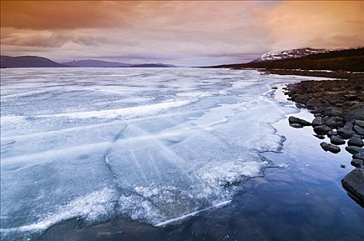 冰冻,表面,峡湾,挪威,斯堪的纳维亚,欧洲