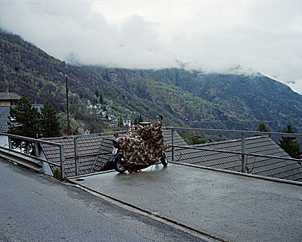 摩托车,停放,观测点,山