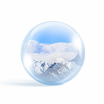 雪,山,室内,玻璃球